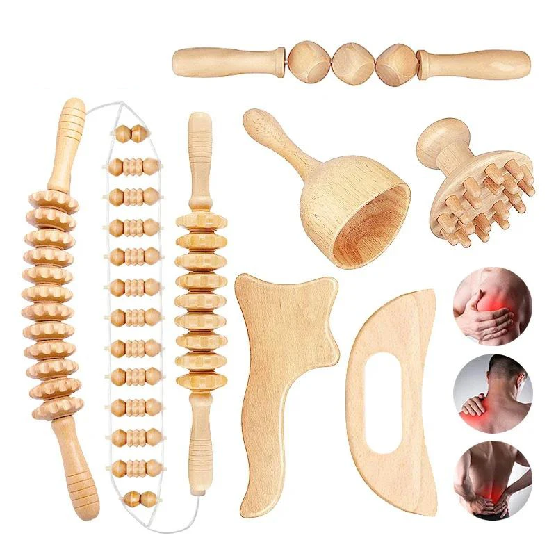 Wooden Massage Roller Lymphatic Drainage Massage Scraping Whole Body Pain Relief Tool Anti Cellulitis Facial