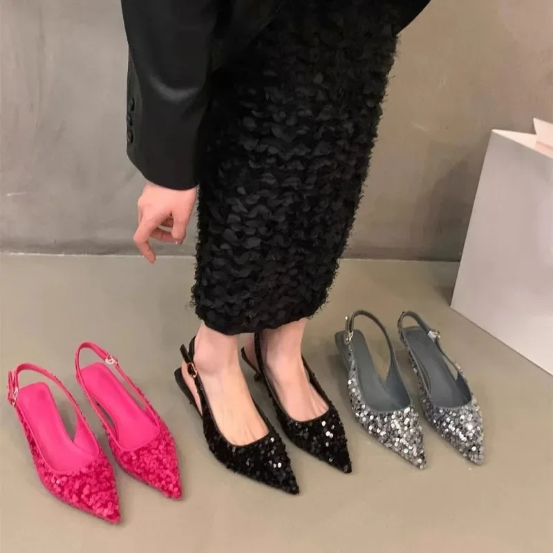 

Shiny High Heels, Women's Back Strap Sandals, Party Shoes, Ladies Sexy Pointed Shallow Mouthed Elegant High Heels