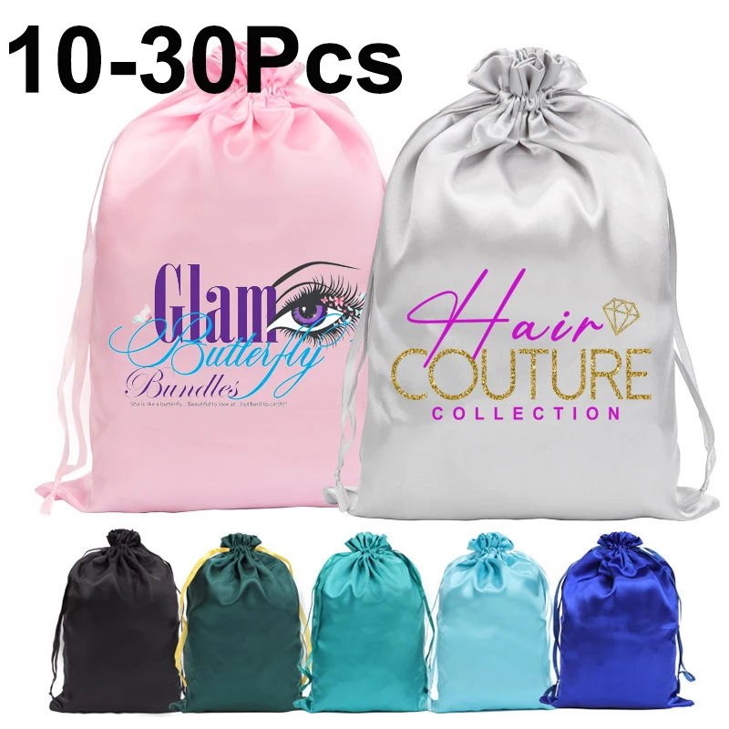 Silk Satin Bags Private Label Hair Packaging Bags For Bundles Soft Drawstring Wigs Bags Hair Tools Storage Bags For Home Salon