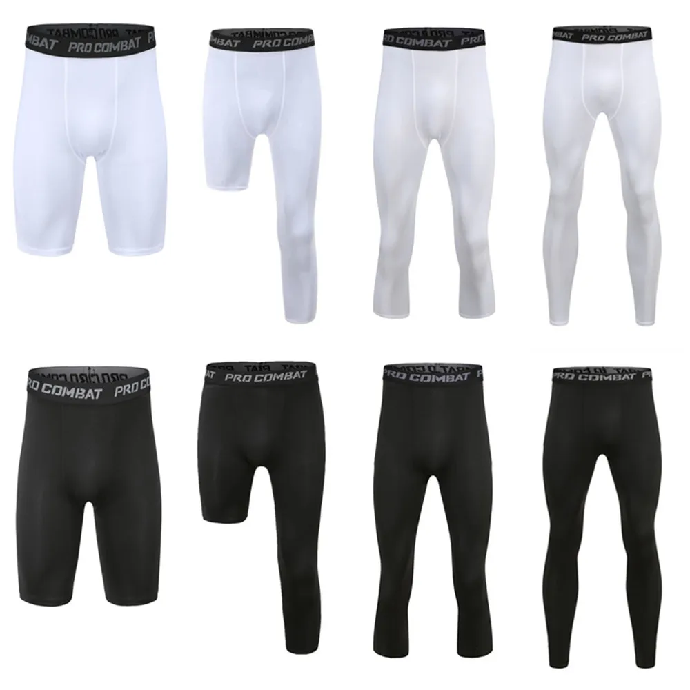 Men Compression Base Layer Running Tight Shorts Sport 3/4 Cropped Pant Leggings Gym Basketball Fitness Exercise Cycling Trousers sports shorts sports leggings cycling shorts compression pants