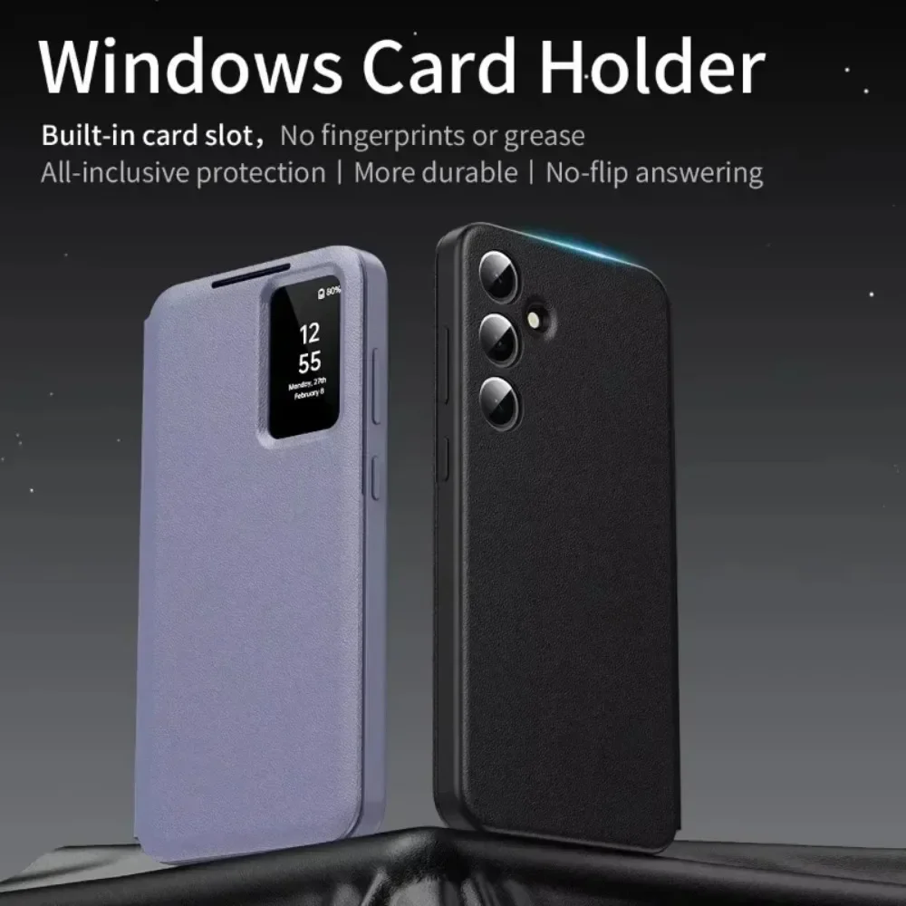 Premium Business Leather Flip Case with LED Display and Card Pockets