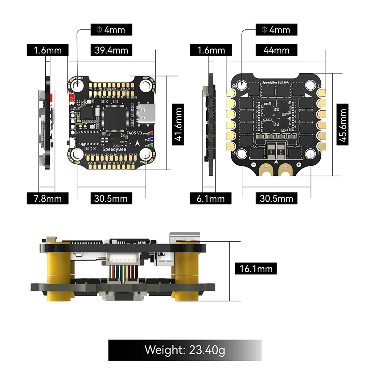 Speedy bee f4 flug controller stapel mit 4 in1 50a esc