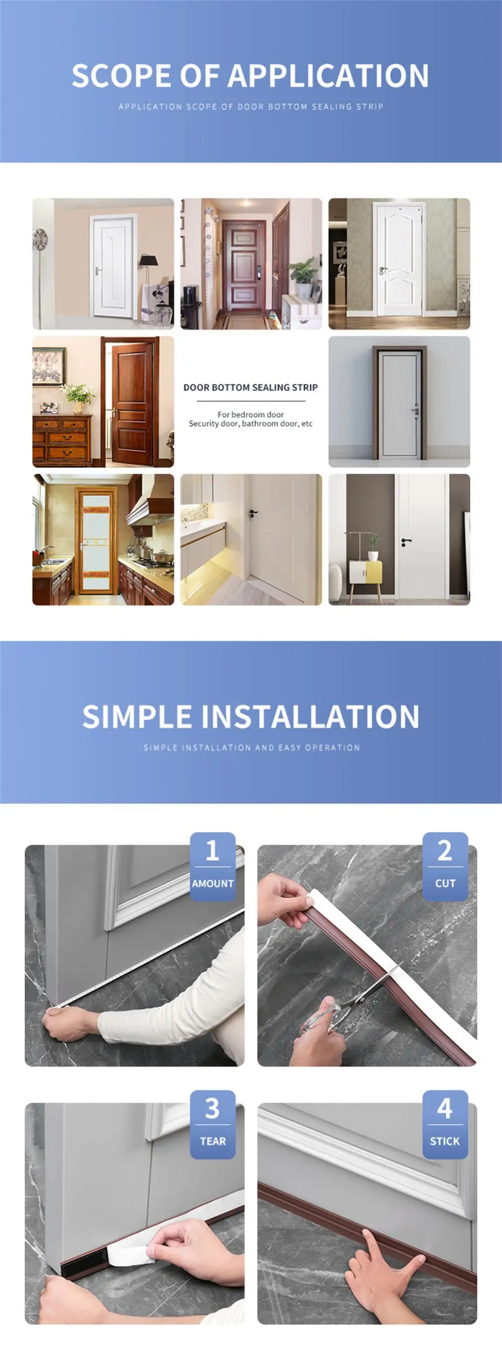 Description Picture 3 of itemDoor Bottom Sealing Strip Windproof Dust Stopper Guard Rain Weatherstrip Noise Reduction Insulator Sealer Home Hardware