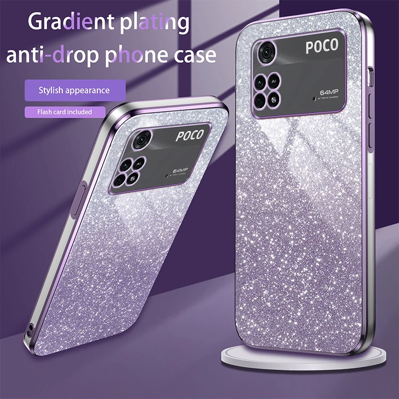 Luxury Bling Glitter Shockproof Clear Back Case with Electroplate Soft Bumper