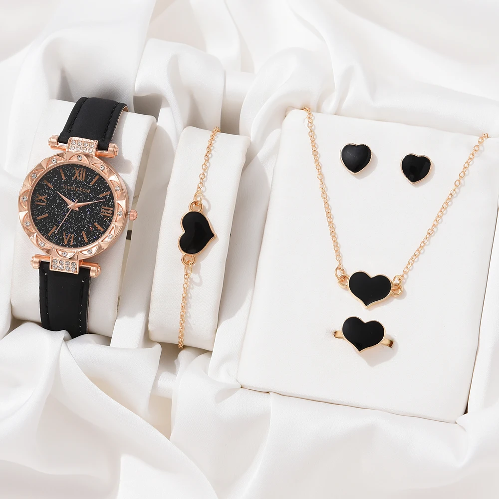 

5PCS Set Luxury Watches Set Women Diamond Rhinestone Fashion Elegant Wristwatch Quartz Watch Ladies Clock For Women Relogio