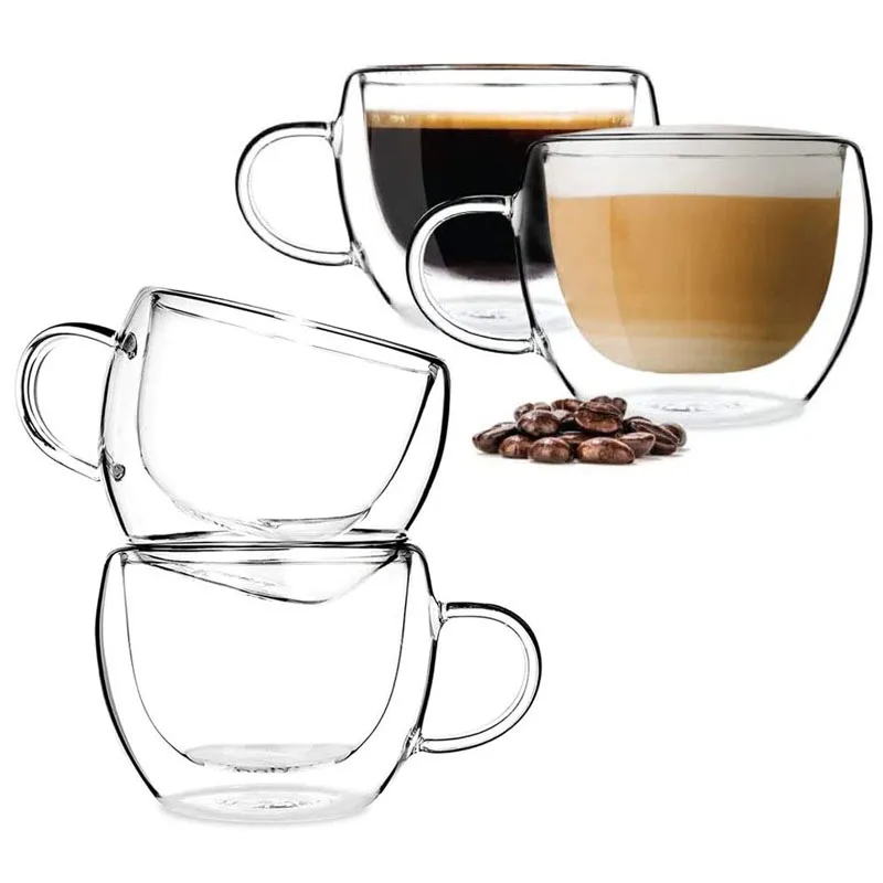  Tazas de café de vidrio de 12 onzas – Juego de 4, vasos térmicos  con aislamiento de doble pared para té, café, café con leche, capuchino,  café, leche, transparente : Hogar y Cocina