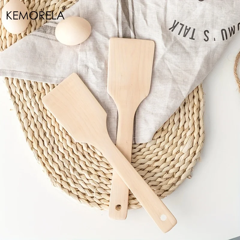 2PCS Natural Wooden Spatula Nonstick Cooking For Food Frying Mix Stir Fry Kitchen Utensil Household Kitchen Gadgets