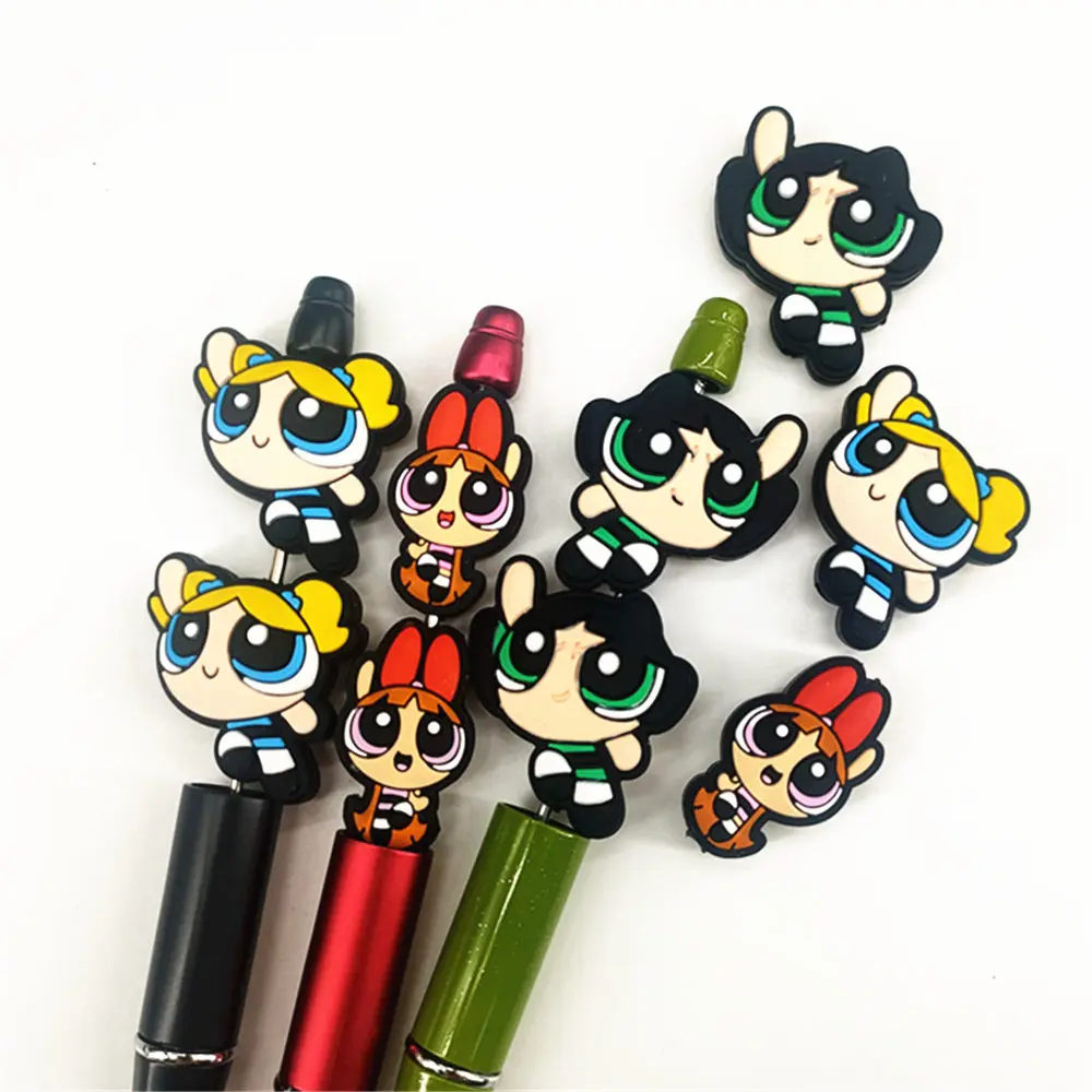 10pcs Powerpuff Girls 실리콘 초점 구슬  젖니가 남 구슬 DIY 젖꼭지 체인 액세서리 간호  장난감