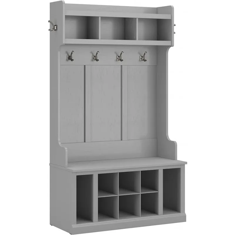 

Bush Furniture Woodland Hall Tree and Shoe Storage Bench with Shelves | Foyer, Mudroom, Entryway Organizer, 40W, Cape Cod Gray