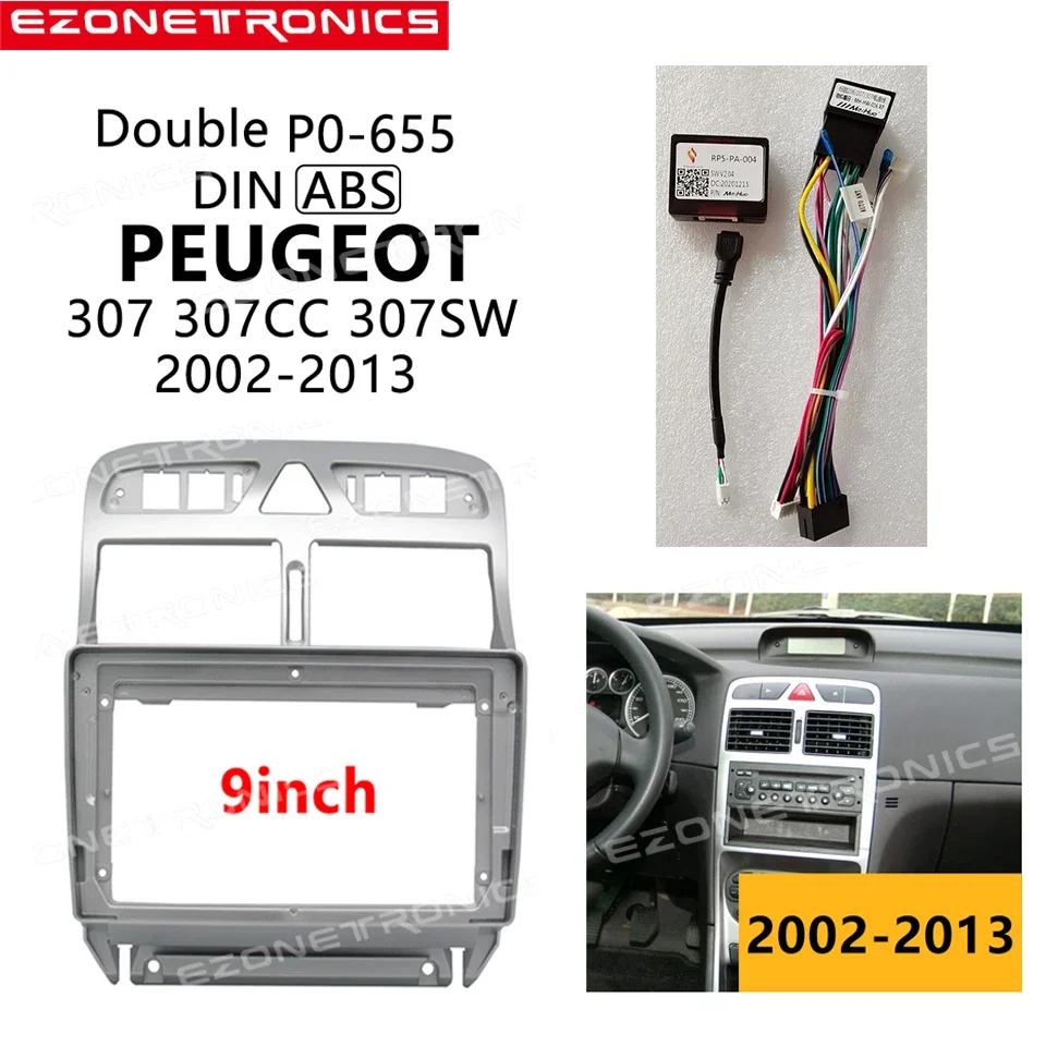 

9-дюймовая Автомобильная панель для Peugeot 307 307CC 307SW 2002-2013, стереопанель Canbus, кабель для установки приборной панели, двойная Din радиорамка