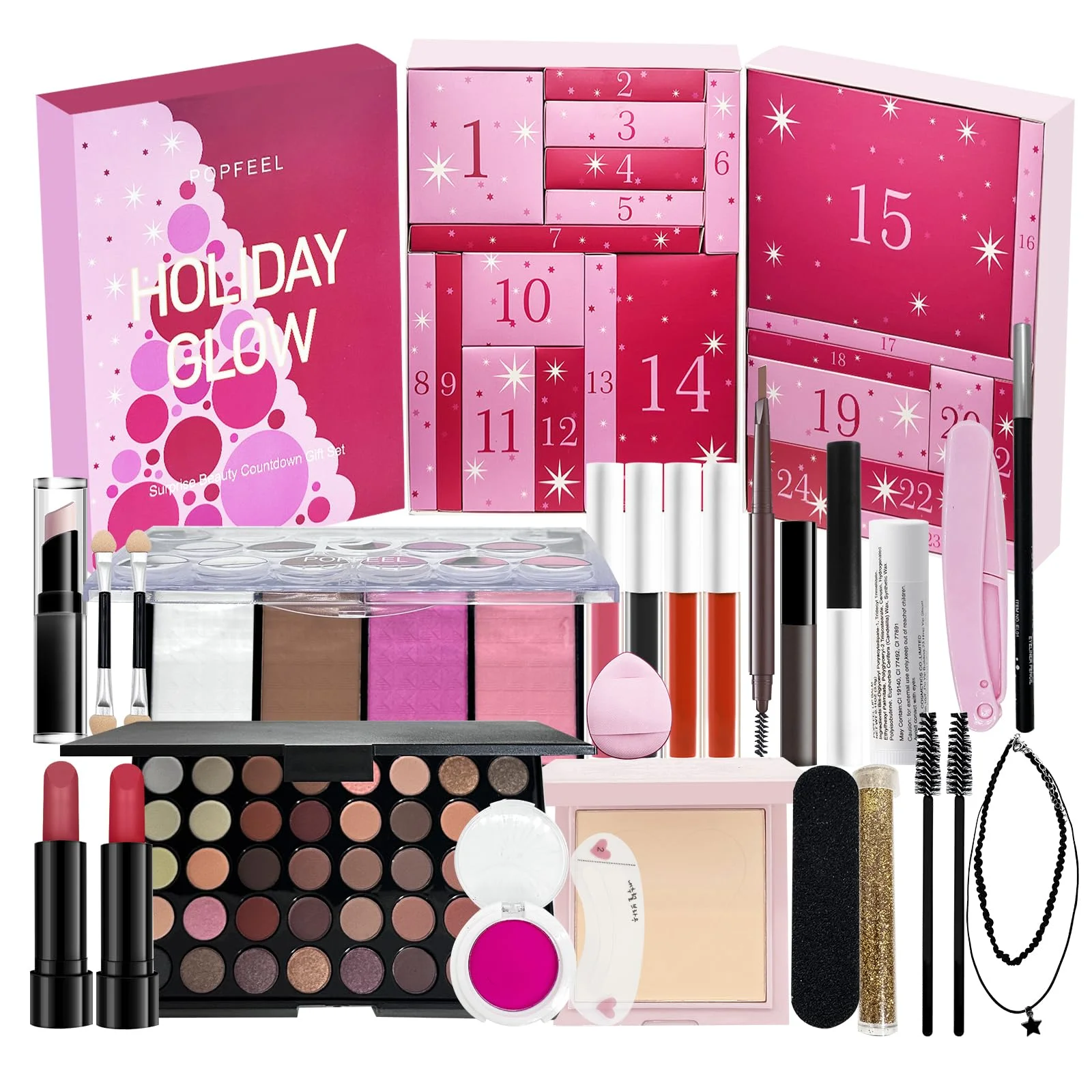 Christmas Countdown Makeup Set Lipstick Eye Shadow Cosmetics 24pcs Holiday Beauty Advent Calendar Gift Box for Women Girls