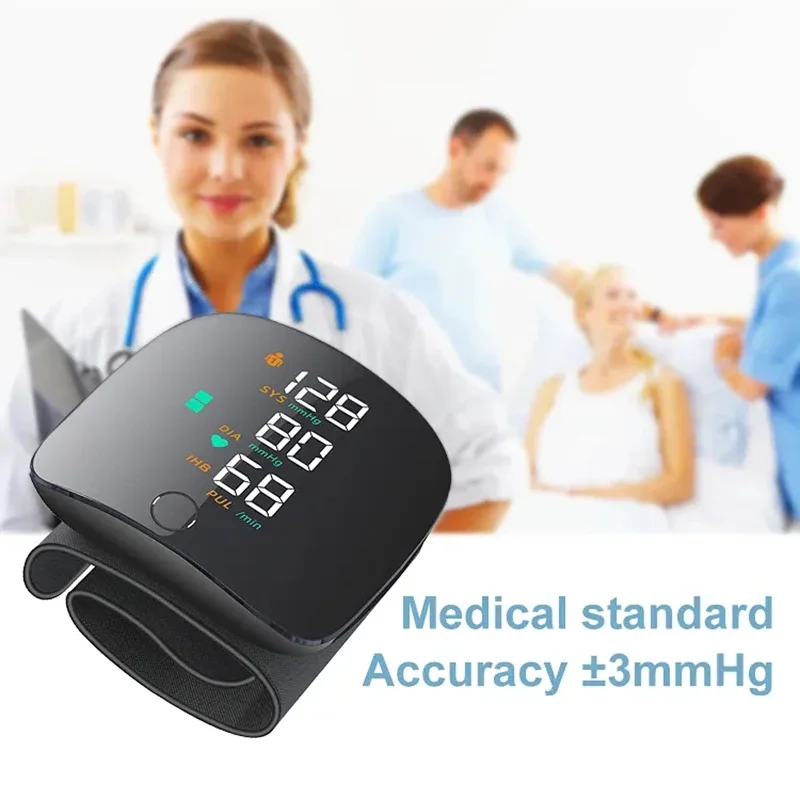 Blood Pressure Monitor Medical Grade LCD Digital Blood Pressure Monitor Heart Rate and Blood Oxygen Detection Rechargeable Wrist Pressure Monitor