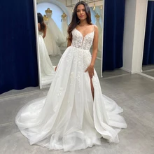 

Eightree Sexy Wedding Dresses Spaghetti Straps Appliques Bride Dress White Tulle A-Line Princess Wedding Evening Gowns Plus Size