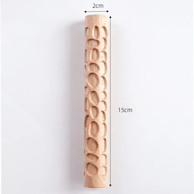 Clay craft tool, Wooden Texture Rolling Pin for Ceramic Pottery Art, Embossed Rod, Flower Pattern, Mud Roll, Reliefs, DIY