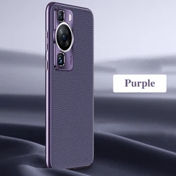 Genuine Leather Lichee Pattern Shockproof Phone Case - Premium Plating Finish for P60 Pro (Purple)