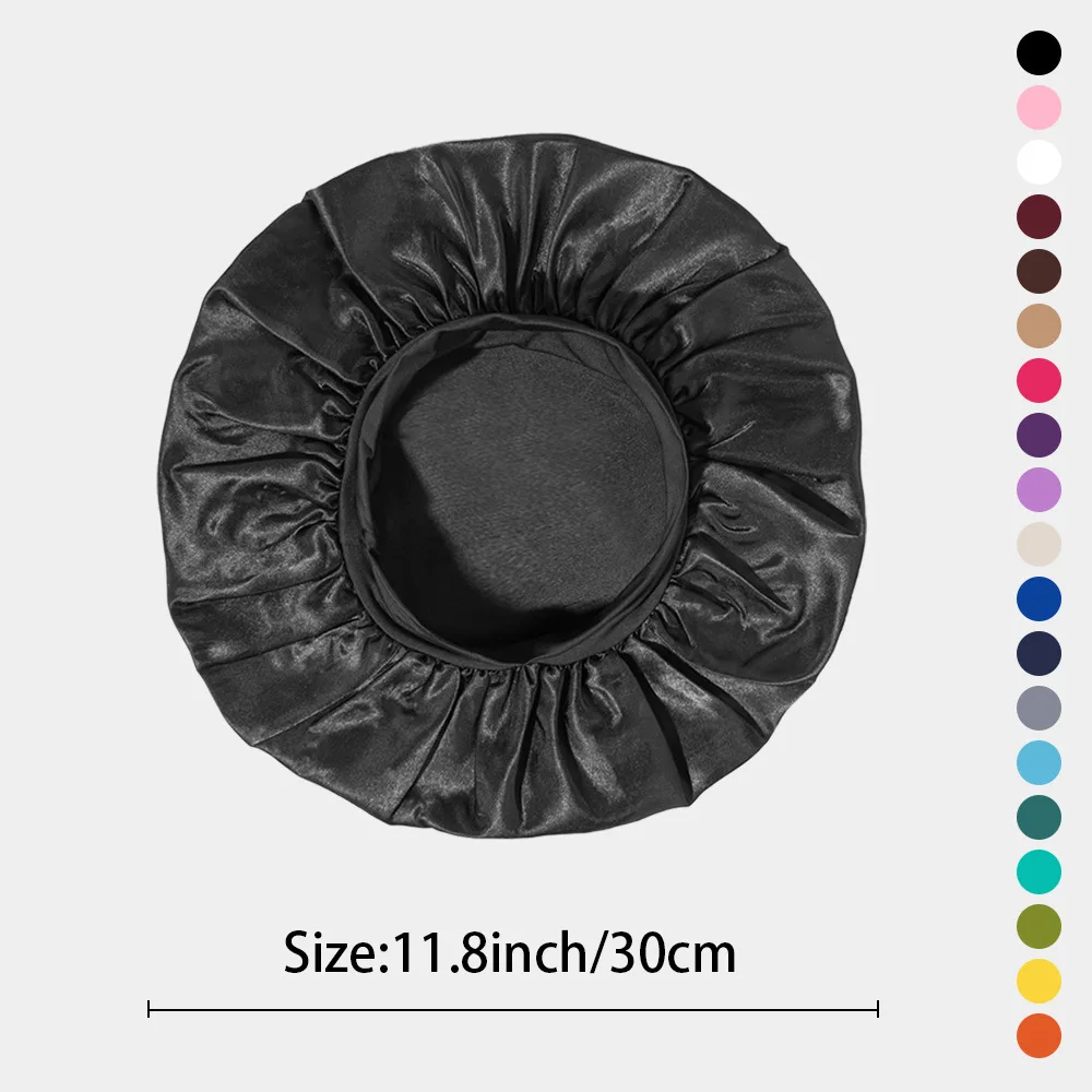 Women Satin Bonnet Hair Bonnet for Sleeping Hair Care Silk Bonnets Solid Wide-brimmed Sleeping Hat with Elastic Soft Band 6