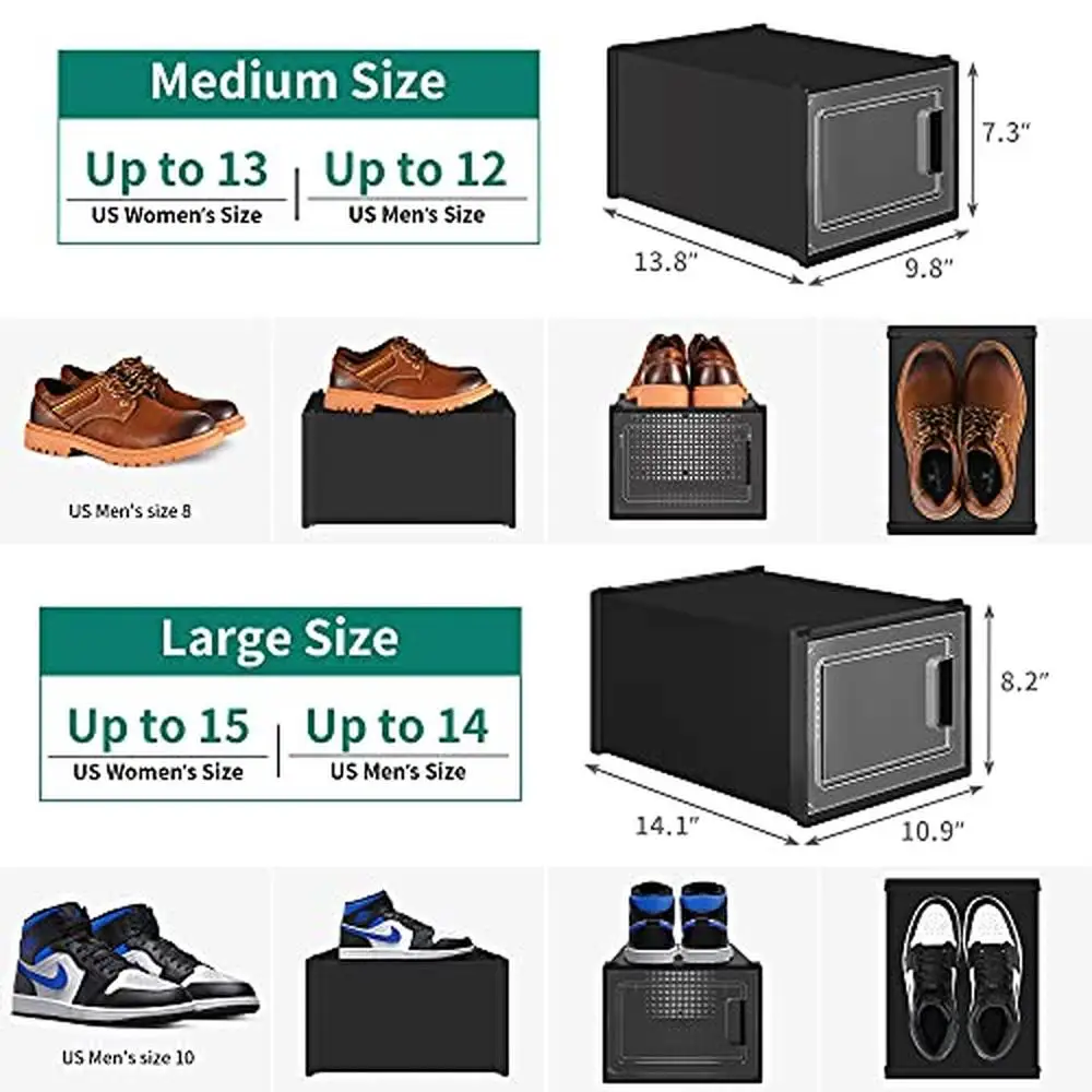 Shoe Storage Box 18-Pack Shoe Storage Organizer Clear Plastic Shoe Box Stackable Closet Sneaker Organizer Fit up to US Size 15 Men Women Shoes
