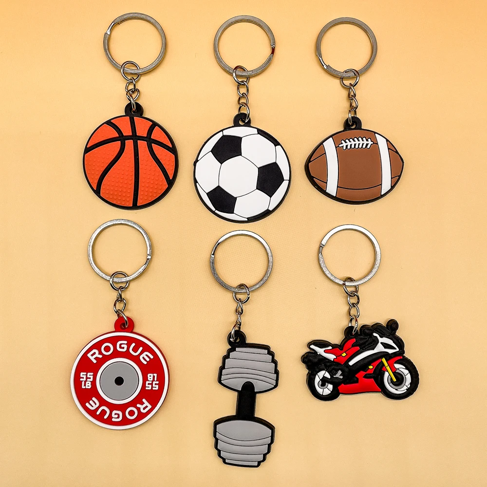 

1PCS PVC Keychain for Car Key Sports Series Basketball Football Dumbbell Keyring Bulk Key Chain Accessories Christmas Free Gift
