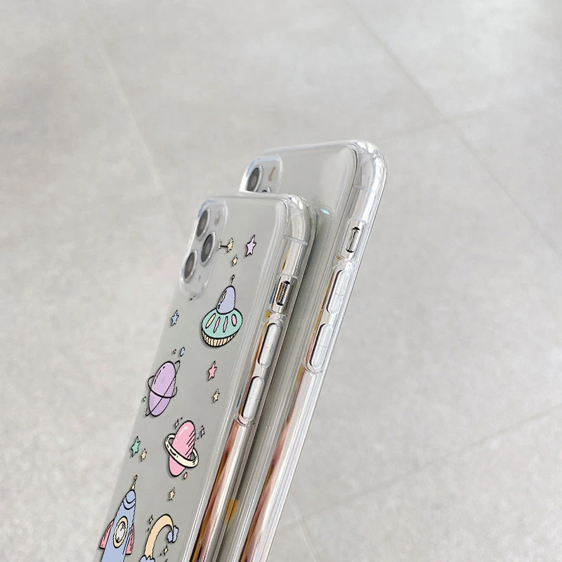 Clear Floral Heart Shockproof TPU Case – Transparent Cover with Cartoon Design