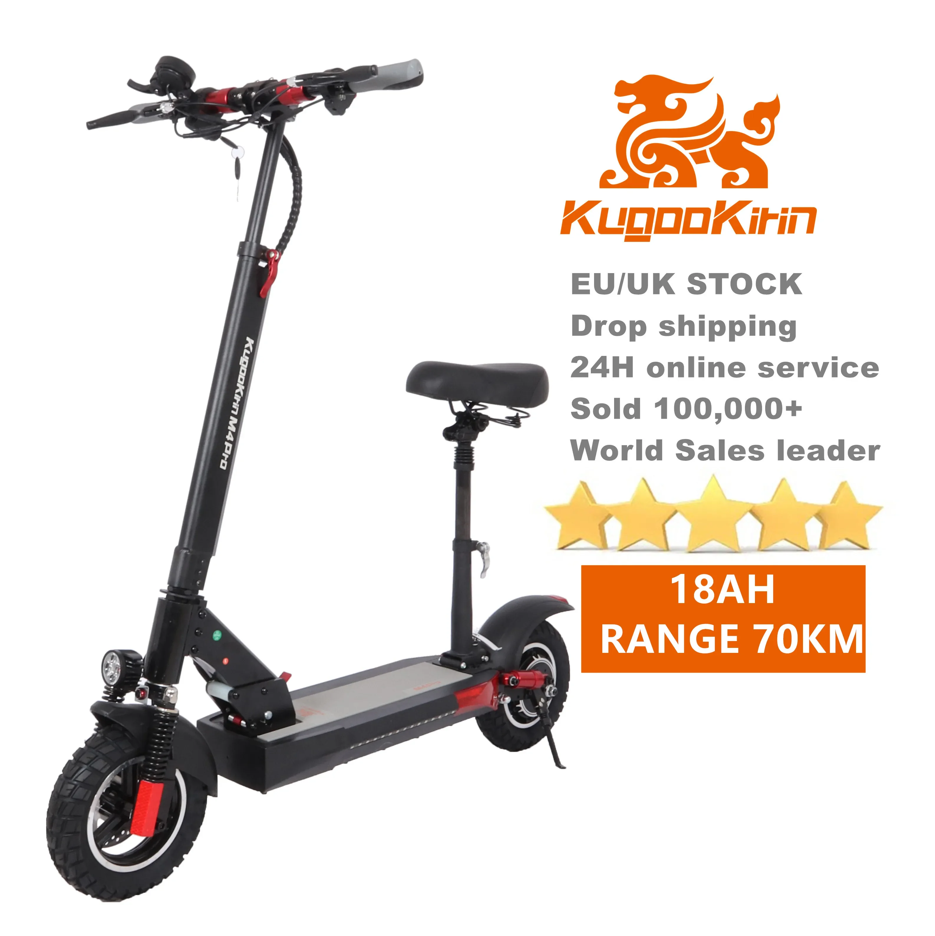 

2022 New EU Stock Free Ing 48V 18AH KIRIN M4 PRO 10" Off-road Tires 500W Motor Folding Electric Scooter With Seat
