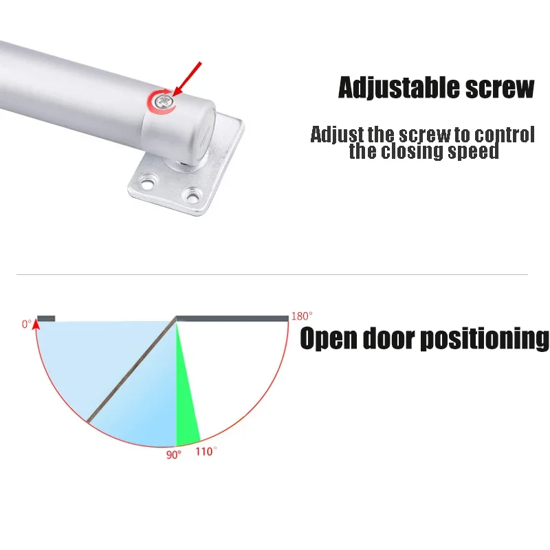 Automatic Door Closer 60kg Soft Closure Adjustable Gas Spring 110 Degree Positioning Stop Door Hardware Aluminum Alloy