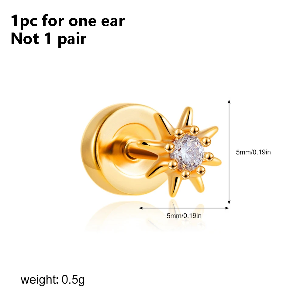 1PC Edelstahl Stern Mond Sonne Stud Ohrringe Für Frauen Einfache Täglichen Tragen Knorpel Piercing Ohrring Punk Unisex Rock schmuck – Detail 6