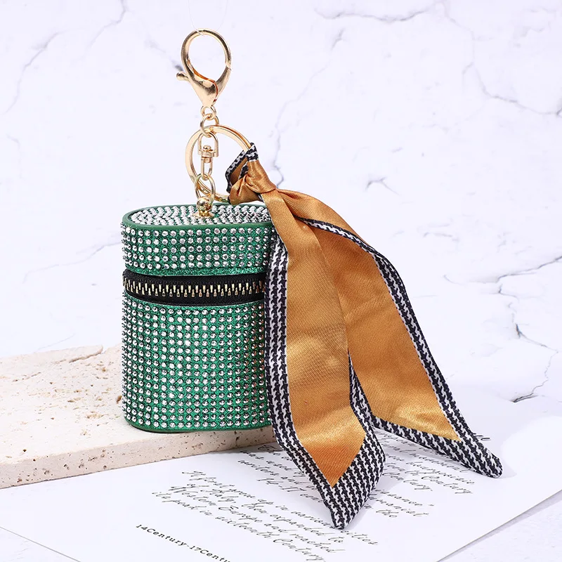 Mari + Sam Luxury Leather Lipstick Bag Charm, Handbag Key Chain, Coin Purse Wallet Key Ring Ivory