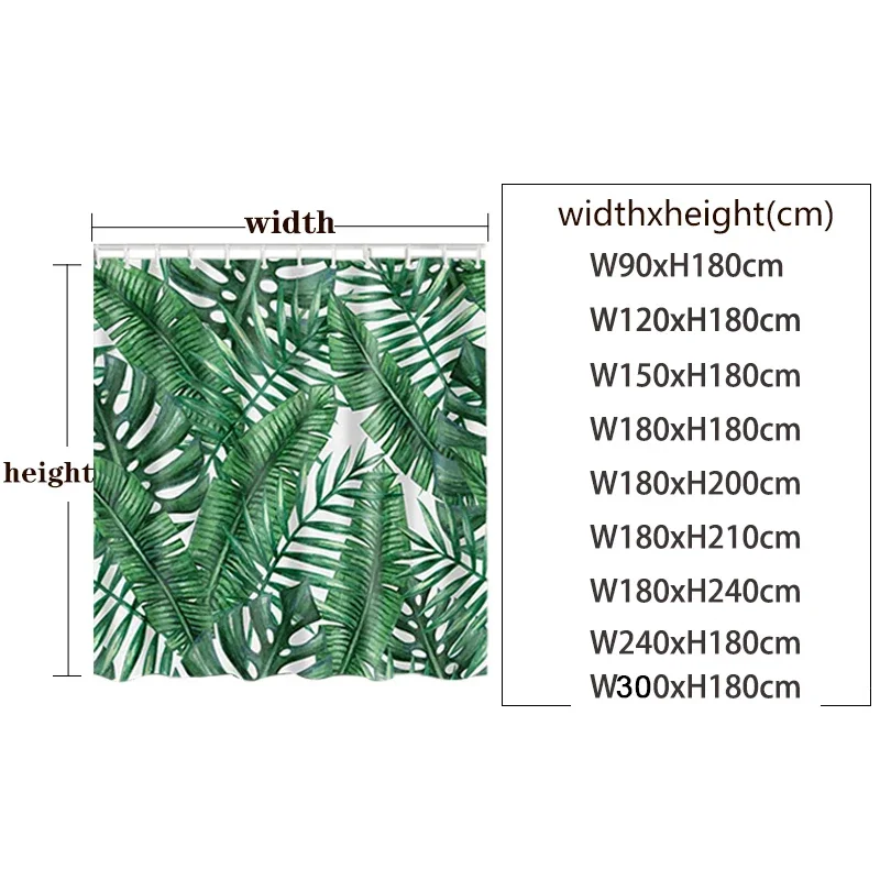 3d Bathroom Curtains Tropical Green Plants Palm leaf Shower Curtain Waterproof Fabric Bath Screen With Hooks Home Decor Curtain 6