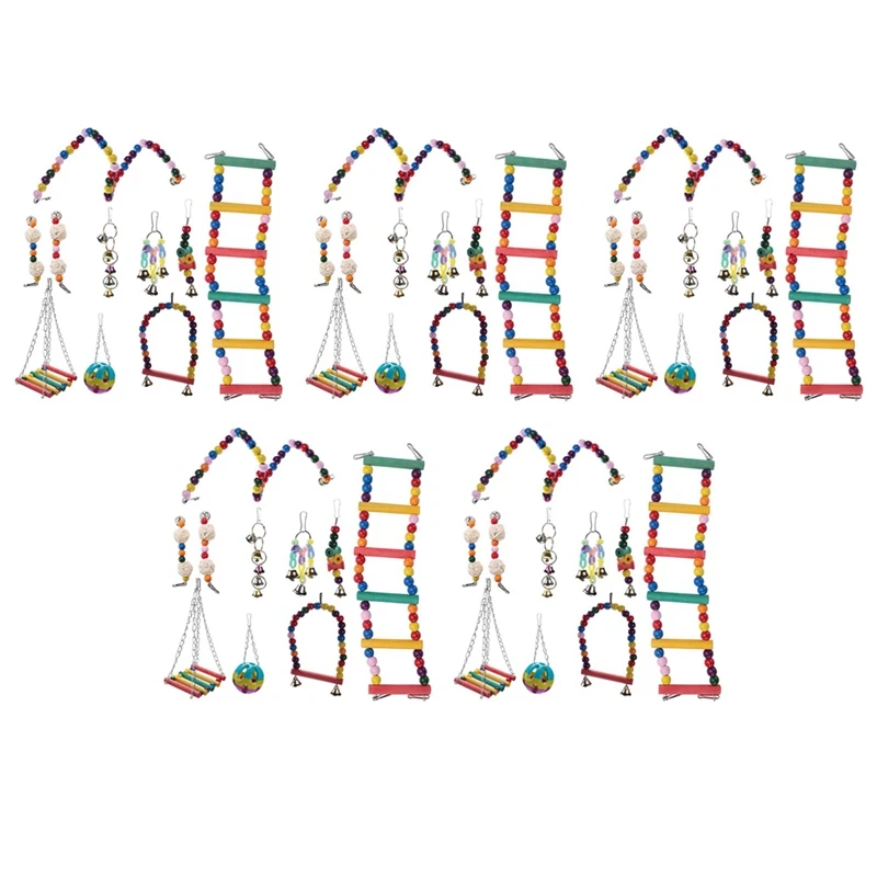 

50 Pack Bird Cage Toys For Parrots Reliable & Chewable - Swing Hanging Chewing Bite Bridge Wooden Beads Ball Bell Toys.