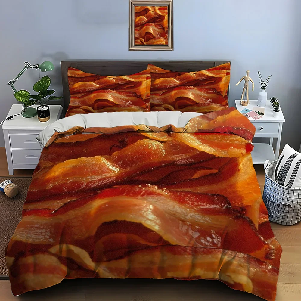 HD Meat Bacon Food Print Bedding Set Duvet Cover 1 Duvet Cover 2 Pillowcases Adult and Children Bedding Set Luxury for Gifts