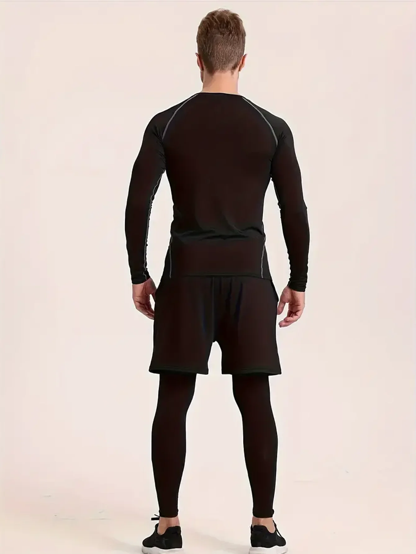 طقم ملابس رياضية أحادية اللون للرجال من قطعتين ، ل...