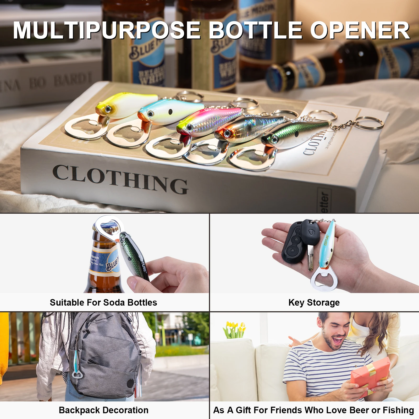 Goture Fishing Lure Shape Bottle Openner Waterproof Durable Exquisite Painting Realistic 3D Eye Openner With Key Ring Design fishing tools fishing accessories fishing tool fishing tackle
