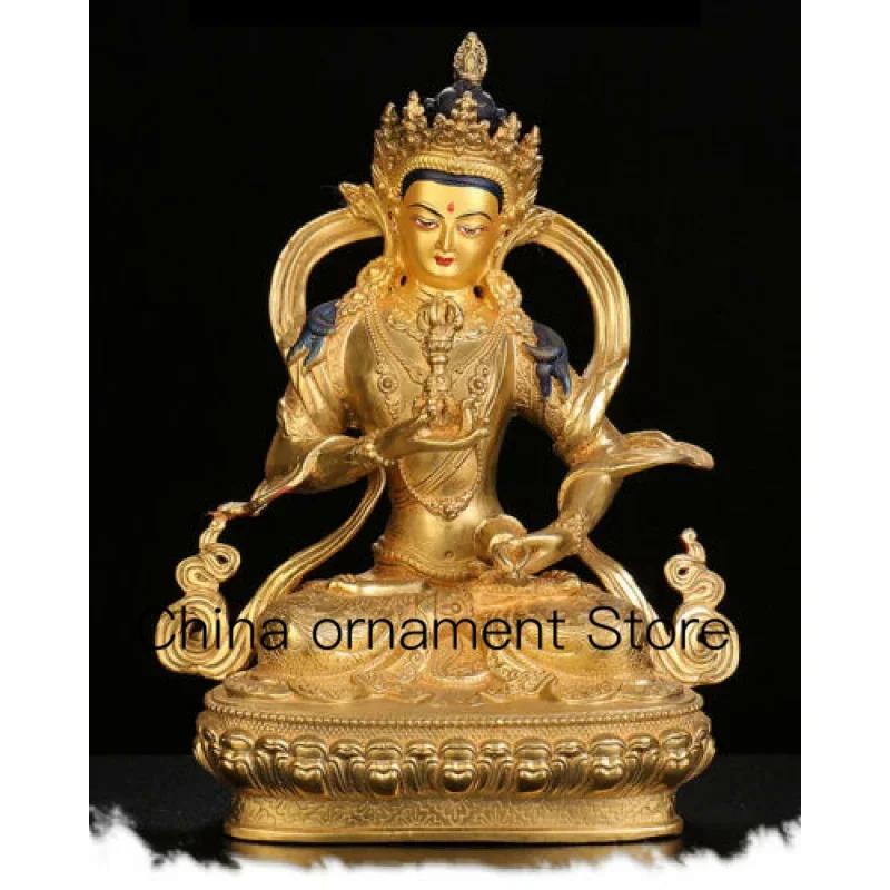

30cm Buddhism Old Hand Painted Bronze Statue Gold Plated Buddha Bodhisattva Vajra Bodhisattva