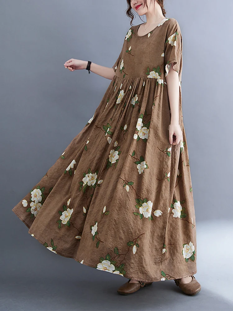 2025 New Spring Summer Women Over Size Cotton Linen Dress Vintage Dresses Casual Loose Long Vestido Female Robe Elegant Clothing