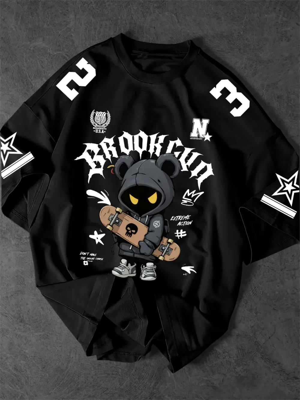 Heiß begehrtes Sommer-T-Shirt für Herren im amerikanischen Brooklyn-Stil mit Bärenmuster, bequem, atmungsaktiv, Rundhalsausschnitt, Outdoor-Streetwear