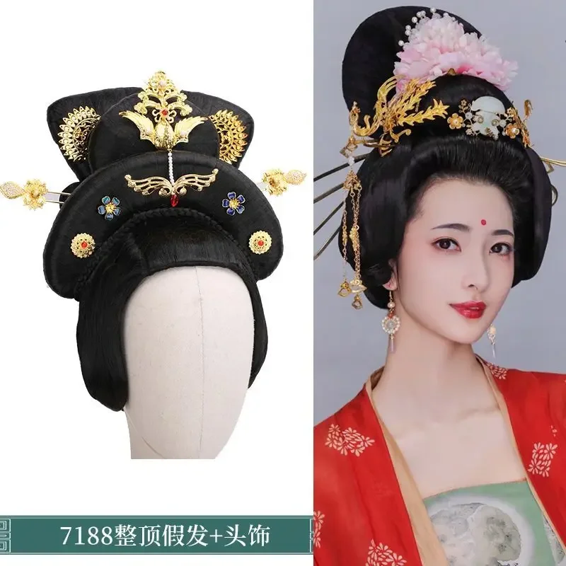 

2 Ming Dynasty Crossdressing of Ancient Costume props cos Wig Set girl Full Head Set hair with decoration use in Film Palace cos