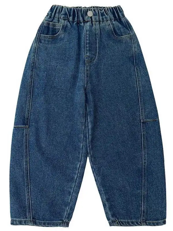 소년 캐주얼 스트레이트 레그 데님 청바지 가을 컬렉션 편안한 루즈핏 아동용 긴 바지 (6-13세)