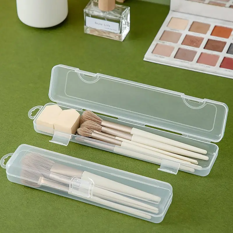 Transparent Plastic Makeup Brush Storage Box with Cover