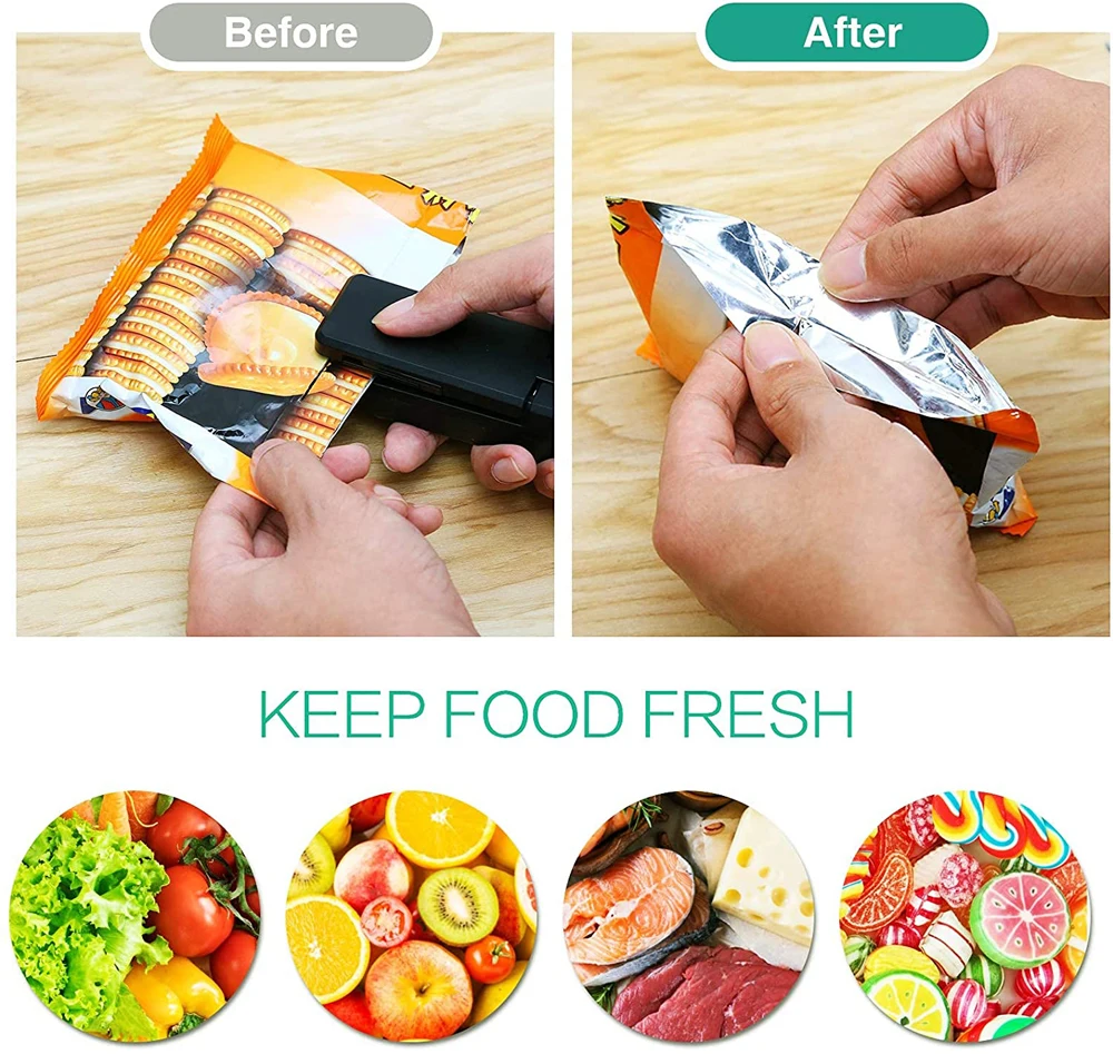 USB Mini Bag Sealer 2-in-1 Portable Heat Sealers Rechargeable Handheld Vacuum Heat Sealers &Cutter for Plastic Bag Storage Food 4