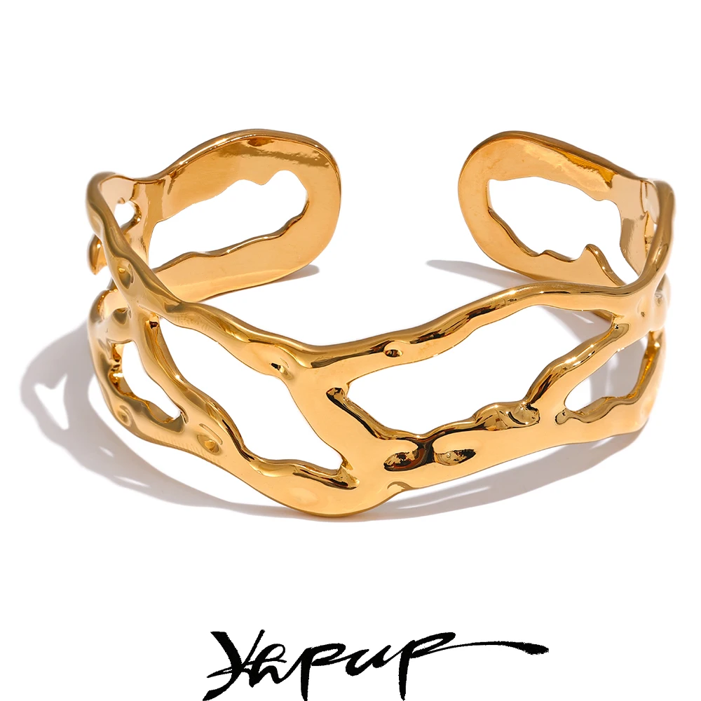Yhpup Stainless Steel Hollow Cuff Bracelet