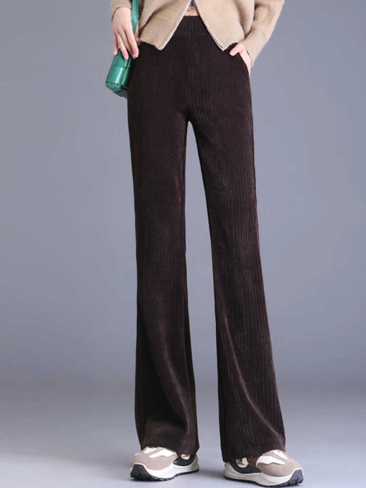 

Женские осенне-зимние мягкие вельветовые брюки с высокой талией, повседневные расклешенные брюки, модная уличная одежда, длинные прямые штаны 2023