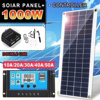 1000W Solar Panel 12V Solar Cell Kit 10A-100A Controller Solar Panel for Phone RV Car MP3 PAD Charger Outdoor Battery Supply 1