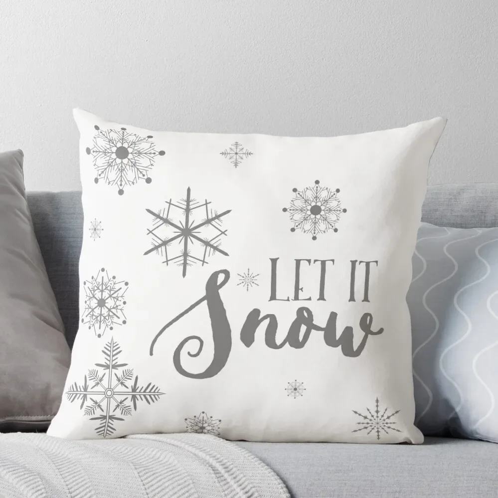 

Elegant White and Gray Let it Snow Abstract snowflakes Throw Pillow New year Decorative pillowcase