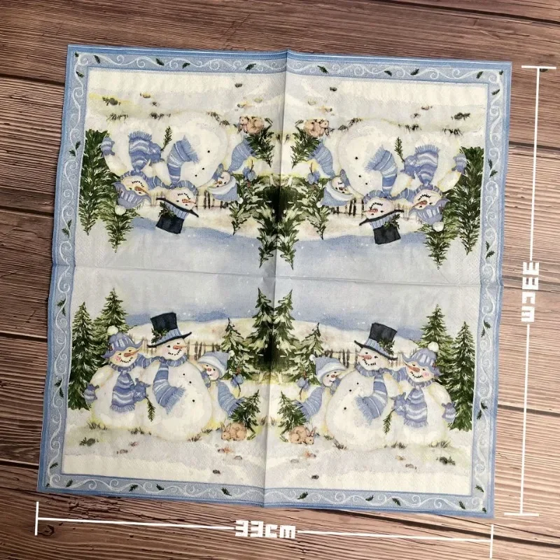 33*33cm 2-Ply Christmas Napkin Festival Party Decoration Paper Three Christmas Snowmen Cartoon Printed Paper Placemats 10/20pcs