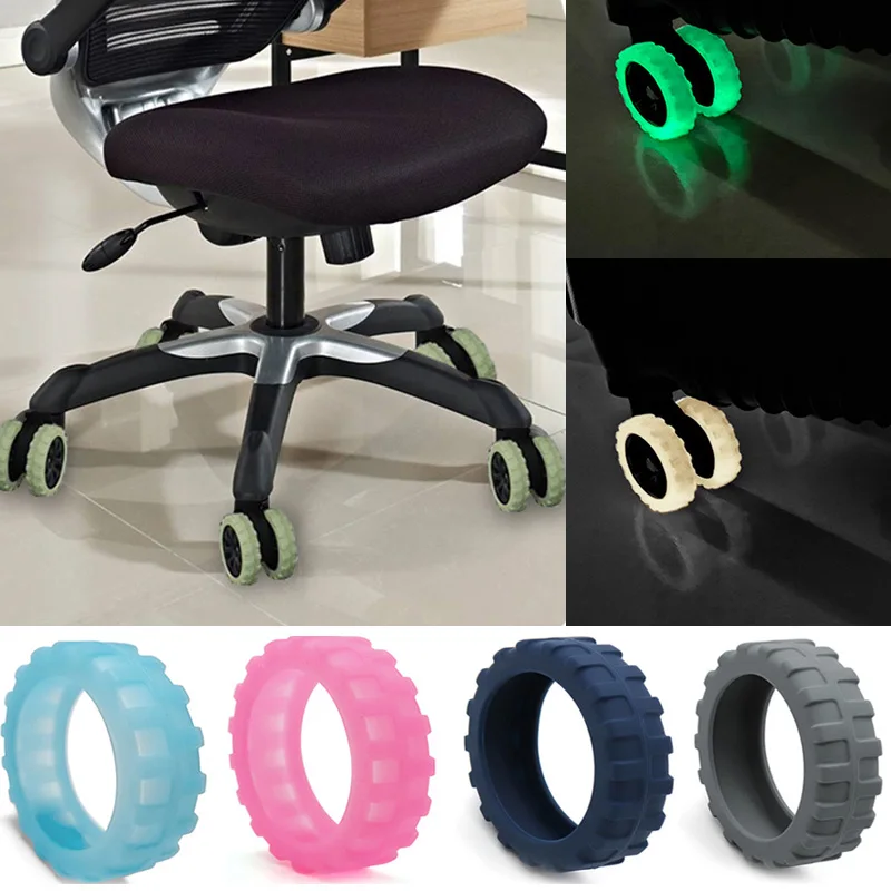 8pcs Luminous Silicone Travel Luggage Caster Shoe Silent Sound Suitcase Wheels Protection Trolley Box Casters Cover Reduce Noise
