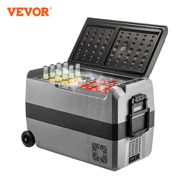 

VEVOR 36L 50L 60L Portable Car Fridge Mini Refrigerator Freezer With Wheel and Handle 12/24V DC 100-240 AC for Camping Picnics