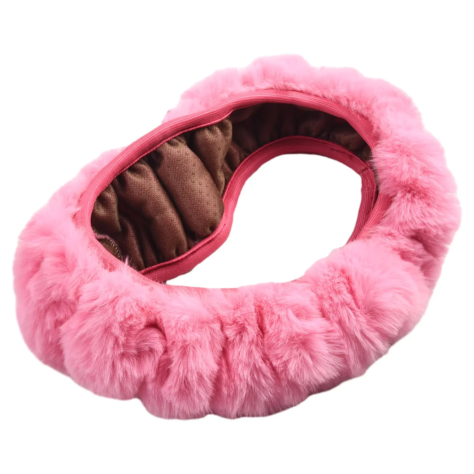 1 Set Of Fluffy Thick Auto Car Steering Wheel Plush Cover Soft Wool + Handbrake & Shift Gear Cover Pink/Blue/Purple/Black