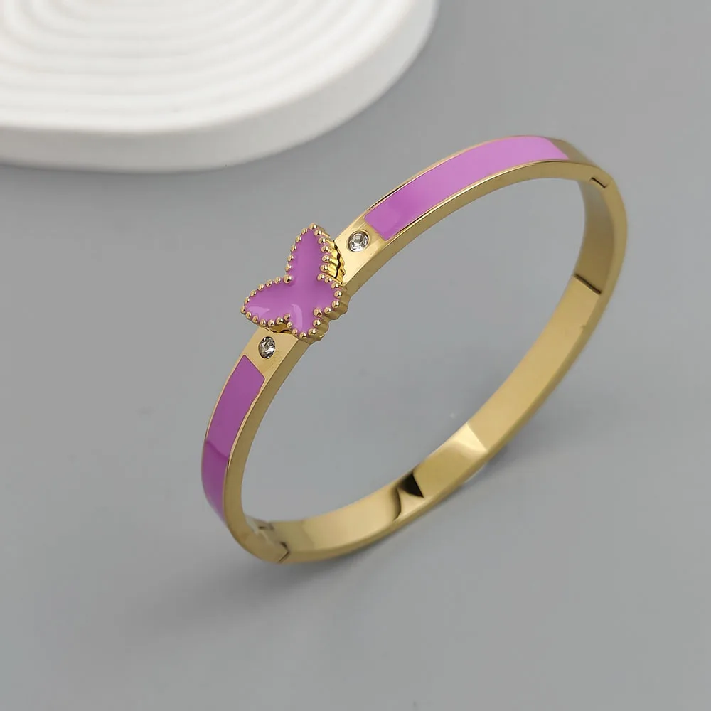 Elegant Butterfly Enamel Stainless Steel Women's Bracelet - Waterproof & Rust-Free Design