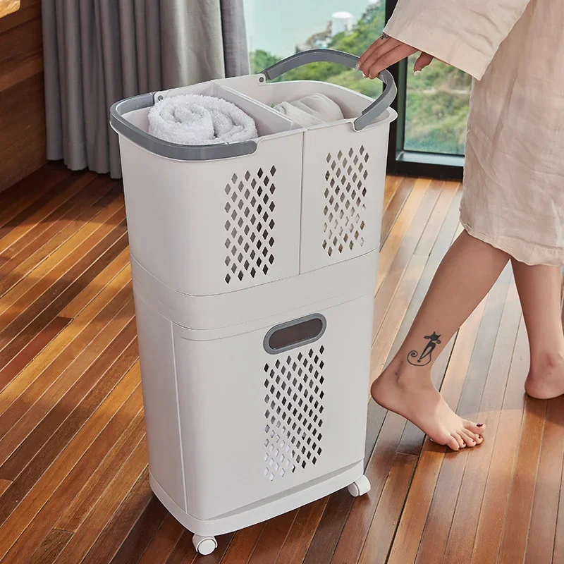 Universal wheel design laundry basket ins style clothes storage basket hollow-out design household classification laundry basket