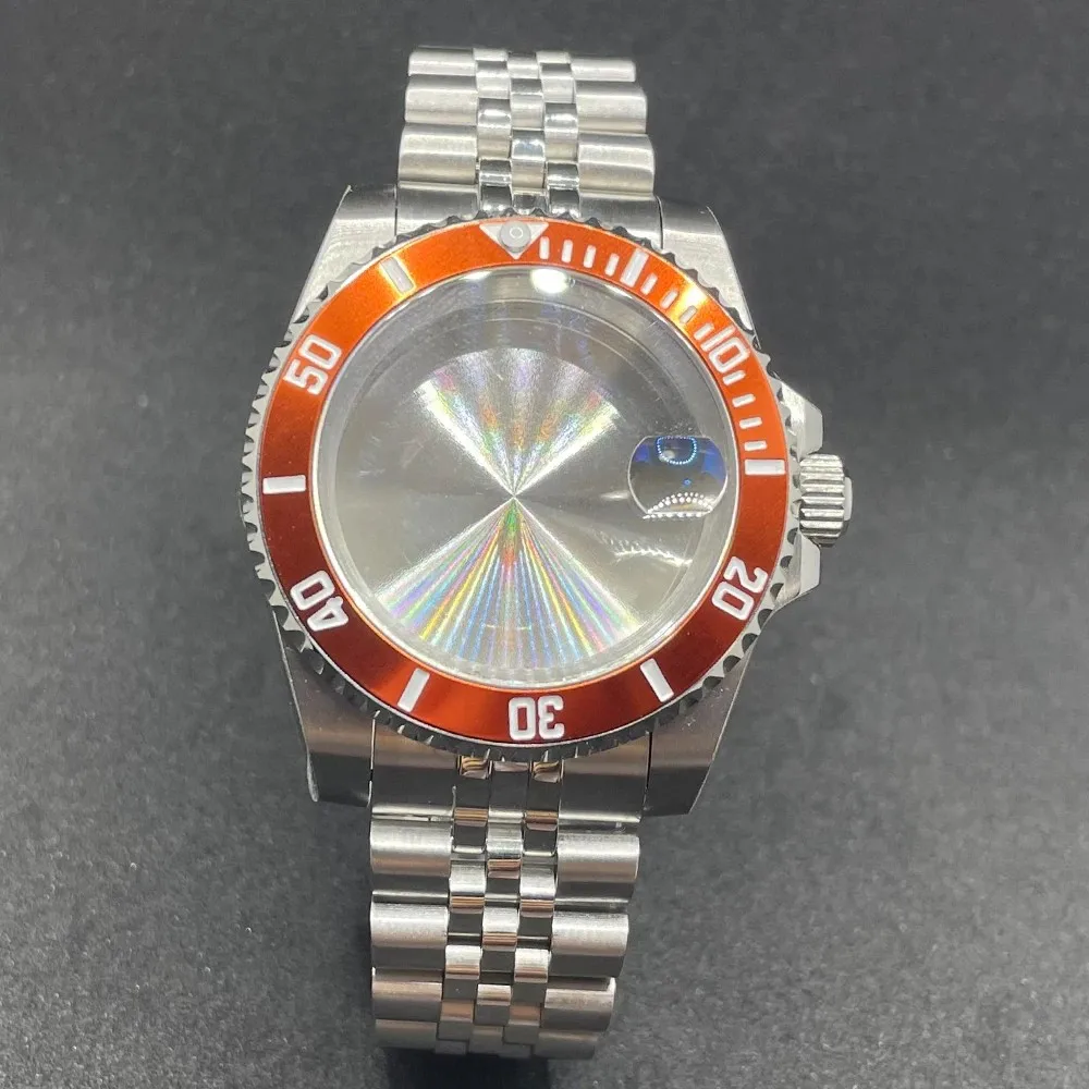 Elegant 40MM Stainless Steel Watch Case with Solid Bracelet and Glide Lock Clasp